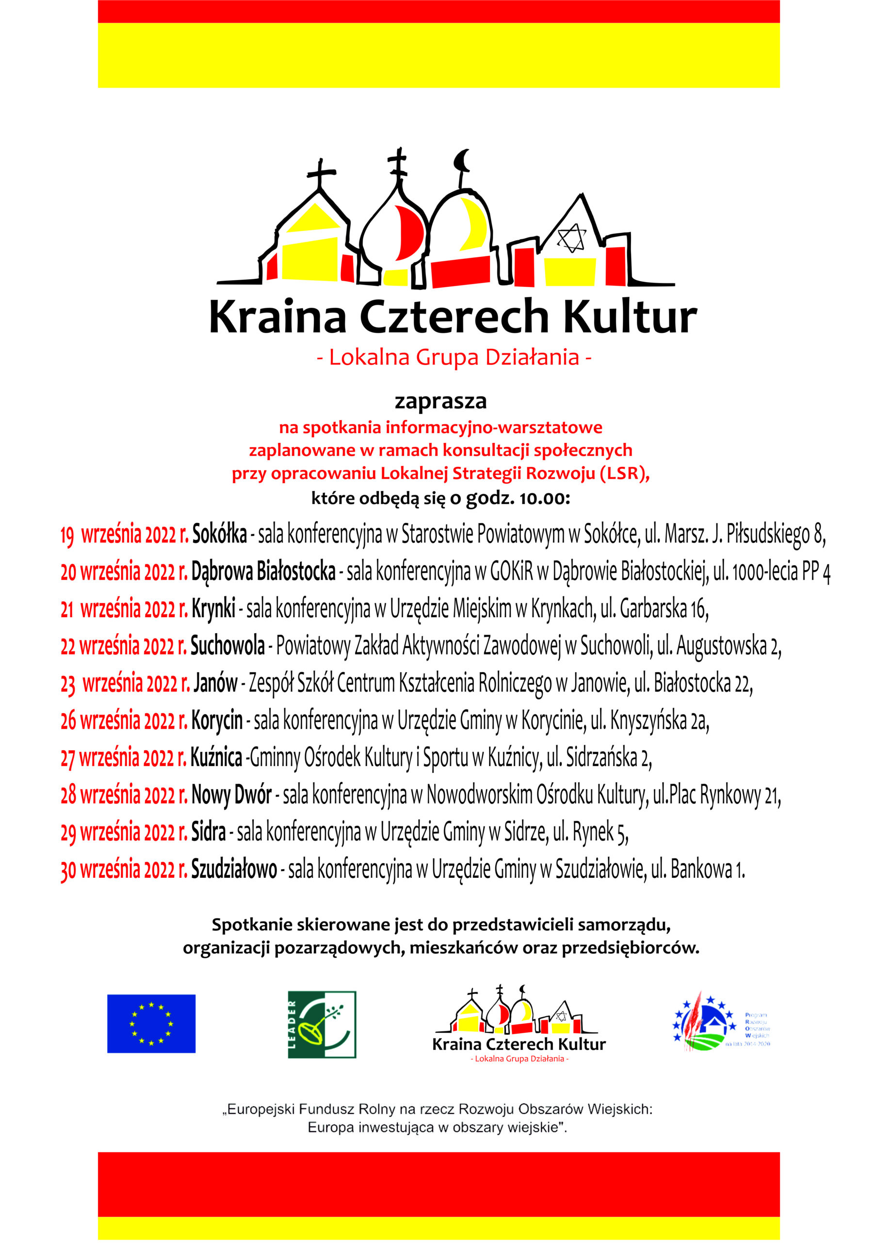 Harmonogram spotkań w ramach konsultacji społecznych przy opracowaniu Lokalnej Strategii Rozwoju (LSR)